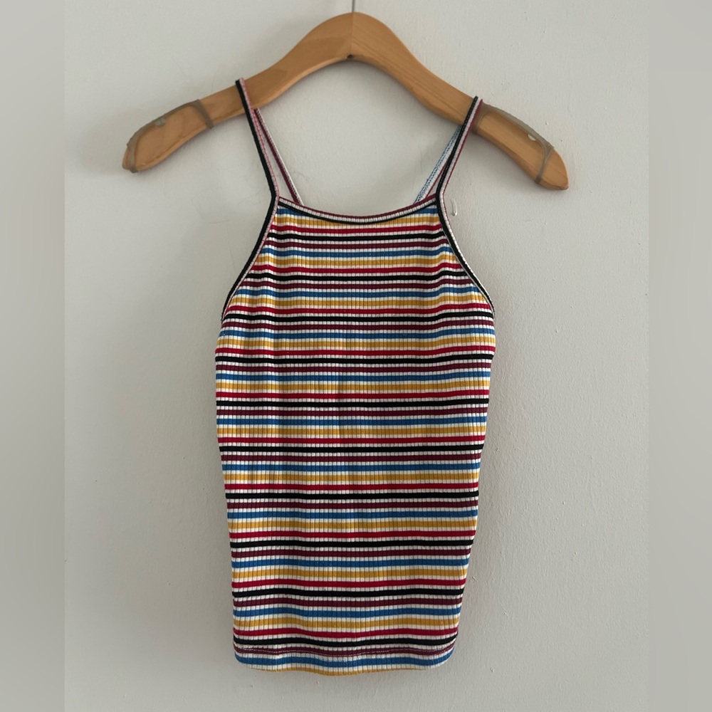 Ambiance Rainbow Criss Cross Back Cropped Top Sz S